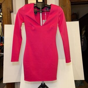 NEW Missguided Fuchsia Cuba Extreme Shoulder Plunge Neckline Mini Party Dress 4
